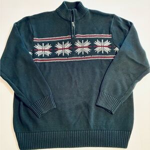 Chaps Nordic 1/4 Zip Sweater Men’s XL Tall Navy Blue 100% Cotton Snowflake